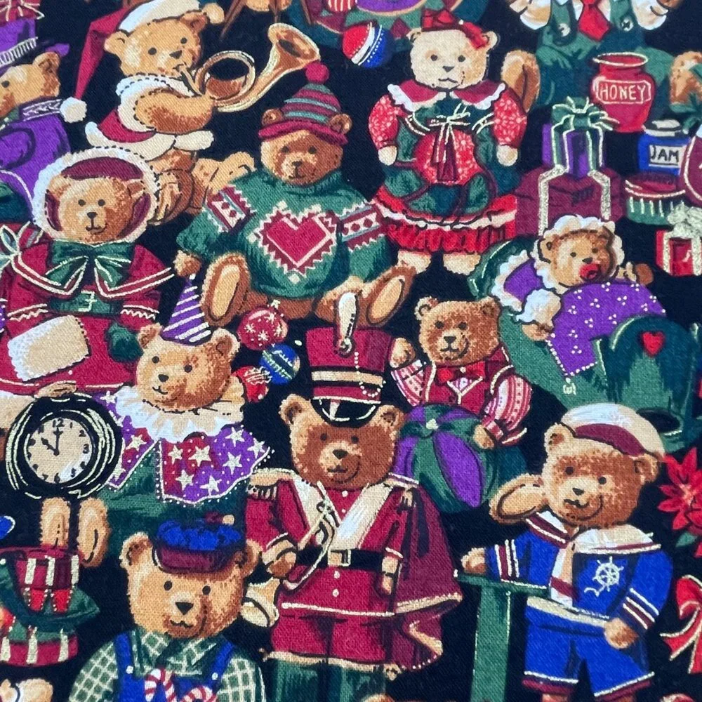 Christmas Tablecloth Card Table Small Teddy Bears Festive Holiday Handmade 41x40
